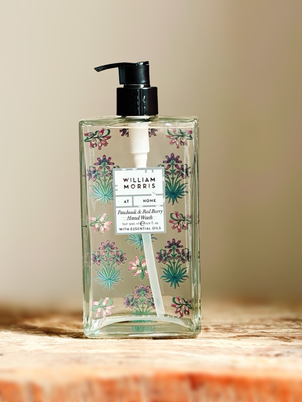 NEW William Morris Patchouli & Red Berry Hand Wash Glass Floral Bottle 16.9 OZ